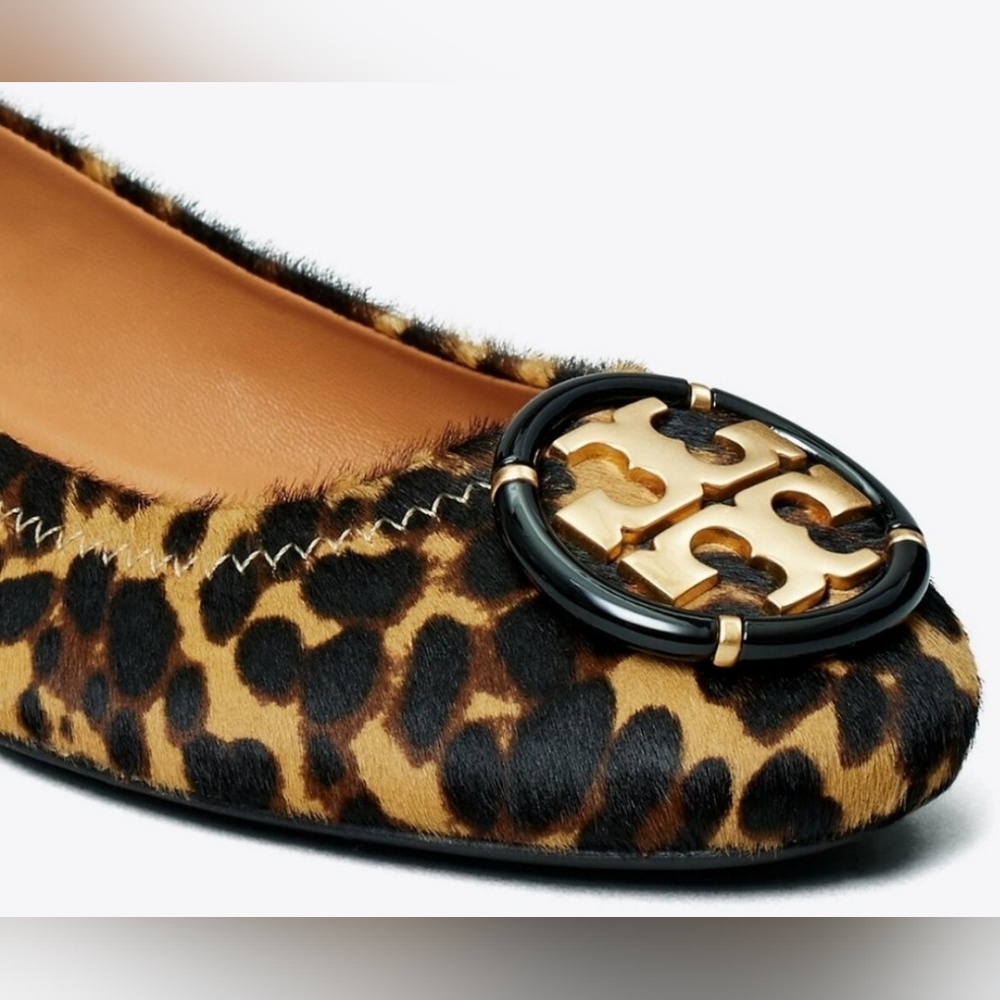 Tory Burch MULTI-LOGO LEOPARD ELASTIC BALLET FLATS Size 5.5 - Picture 3 of 14